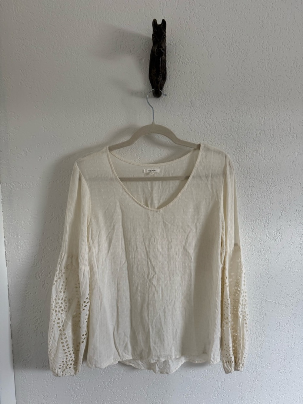Maurices Cream V-Neck Lace Sleeve Blouse